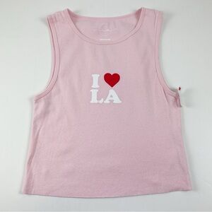 HiRes Tank Top Juniors Medium Pink Sleeveless I Heart Love LA Cotton NWT NEW
